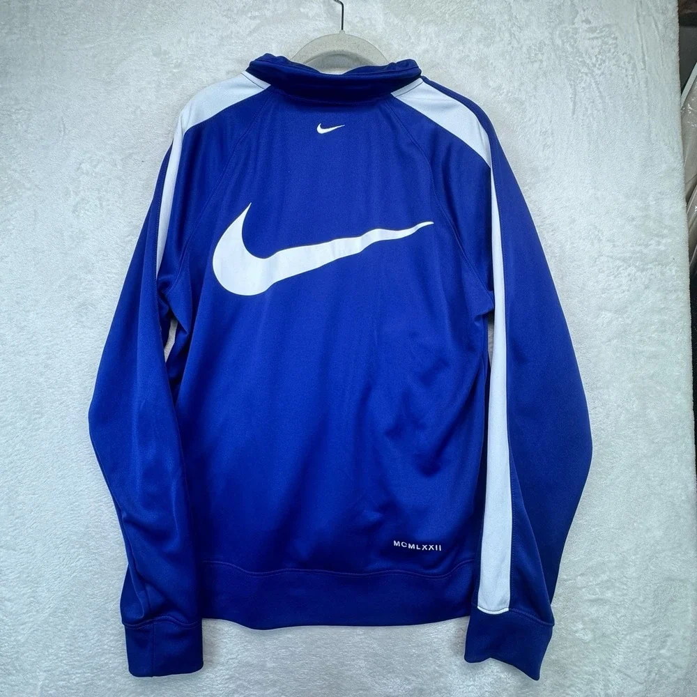 Nike Track Jacket Men's M Blue Full Zip Double Swoosh Zip Pockets Athletic